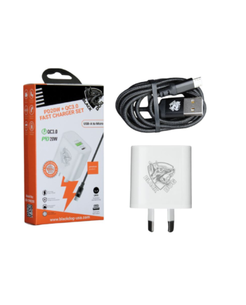 Black Dog Charger Adaptor with USB A to Micro Wire