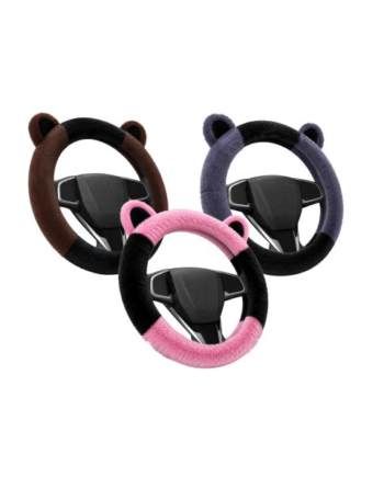 Black Dog Cute Bear Plush Steering Wheel Cover